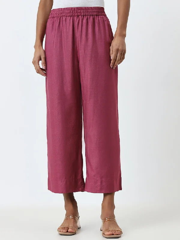 Zuba Dark Pink High-Rise Ethnic Pants Comfortable Jogging Pants