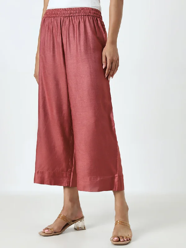 Zuba Dusty Rose Solid High-Rise Ethnic Pants Chic Capri Pants