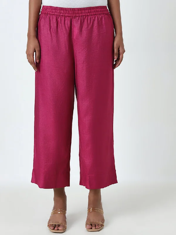 Zuba Fuchsia High-Rise Cotton Blend Ethnic Pants Classic Stretch Pants