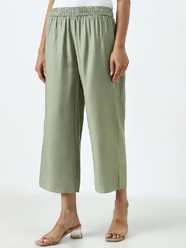 Zuba Sage Solid High-Rise Cotton Blend Ethnic Pants Comfortable Pleated Pants