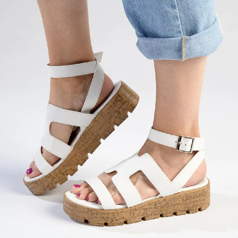 Madison Jeanmarie H Bar Cork Wedge - White Fashionable White Denim Jeans