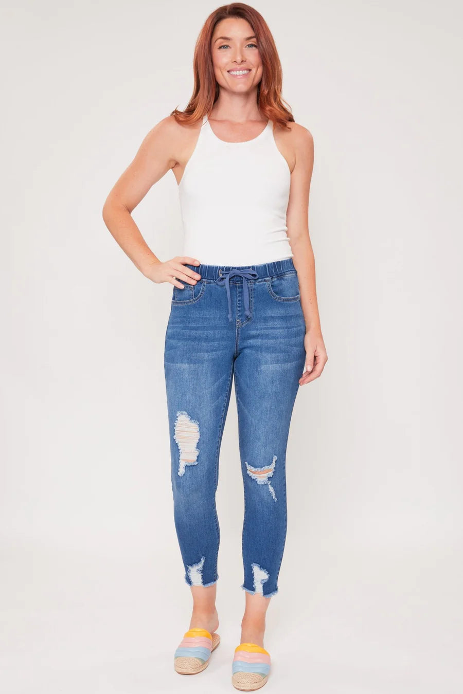 Distress jean jogger Trendy Button-Up High-Waist Jeans