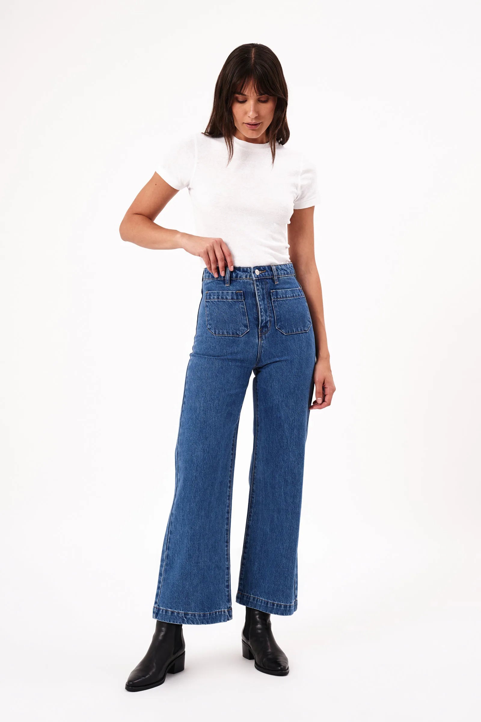 Sailor Jean Crop Ashley Blue Stylish Paperbag Waist Denim