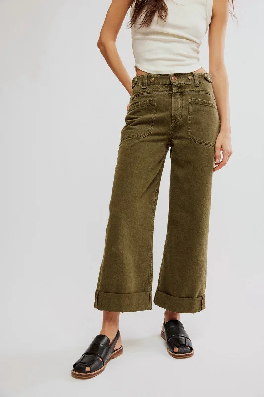 The Palmer Cuffed Jean By Free People - Army Trendy Classic Fit Jeans