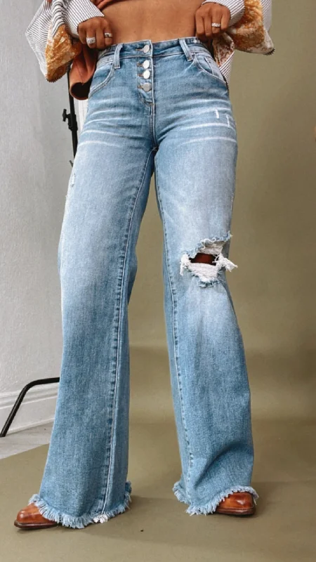 Wilder Wide Leg Mid Rise Jean, Medium RISEN Trendy Flared Leg Jeans