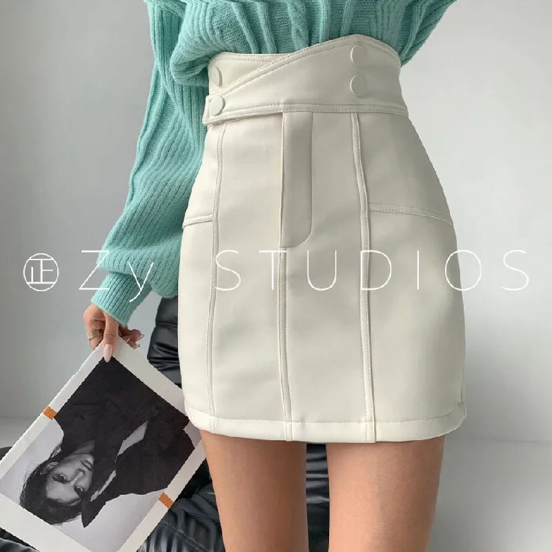 Autumn winter short PU leather skirt women Japanese black high waist pocket pleated JK skirt girls Harajuku style mini skirt summer skirt style