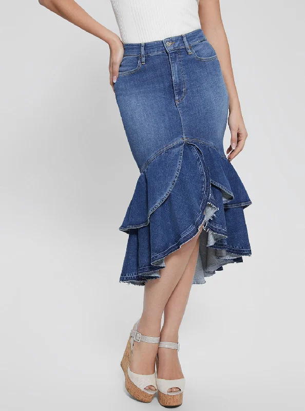 Blue Denim Marina Midi Skirt linen skirt natural