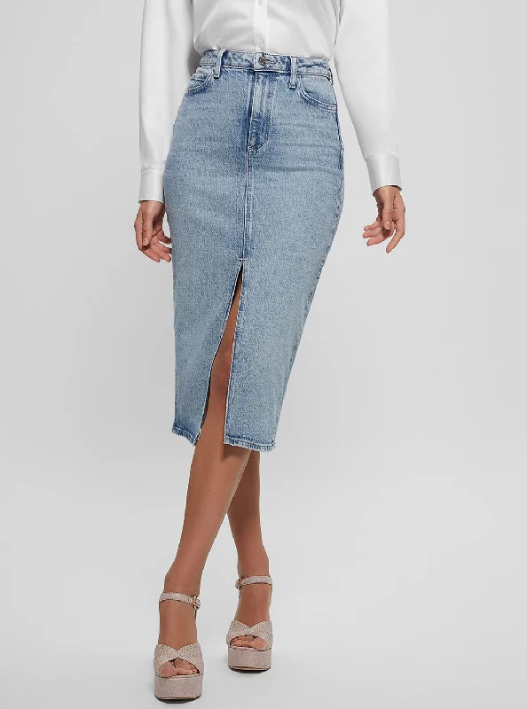 Blue Mila Denim Midi Skirt denim skirt trendy