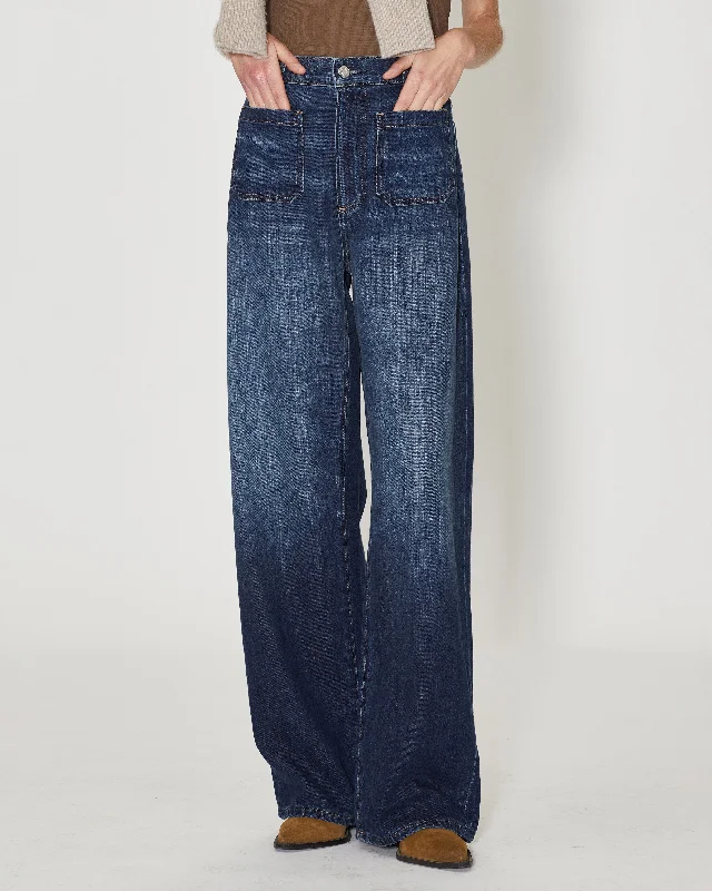 LE JEAN Amber Soft Barrel in Indigo Shadow Stylish Acid-Wash Jeans