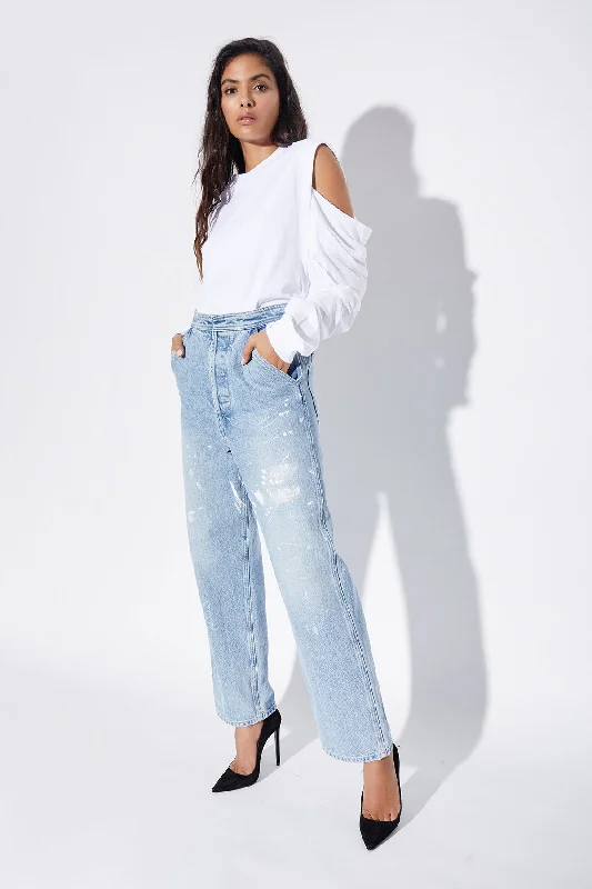 MANON JEAN | BLUE SPLATTER Trendy Pleated Waist Jeans