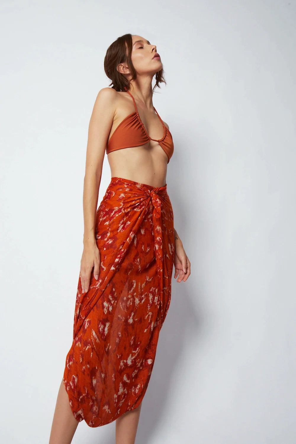 Matera Bamboo Sarong & Scarf - Burnt Orange linen skirt light