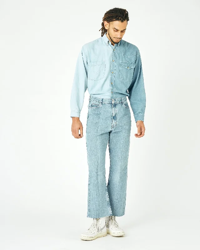 Men's Flare Jean Light Blue Fashionable Frayed Hem Denim