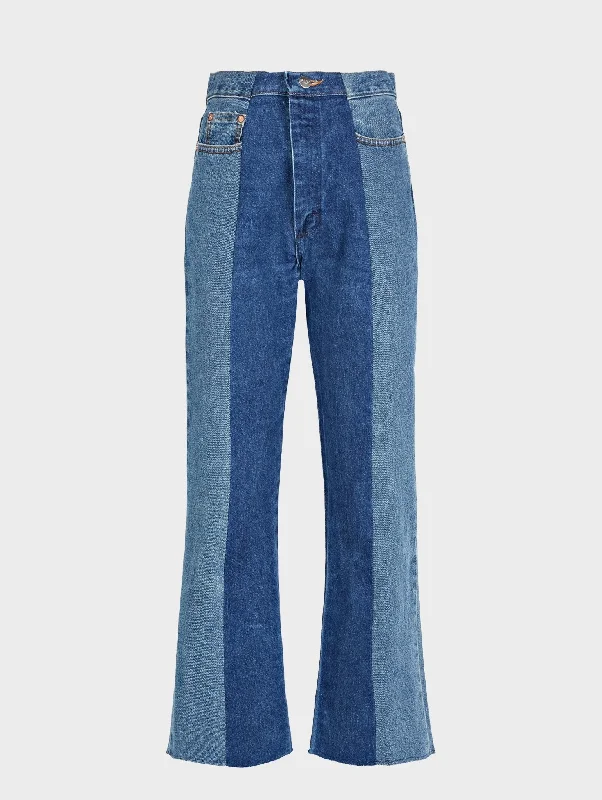 Flare Jean Mid/Dark Blue Trendy Bootcut High-Waisted Jeans