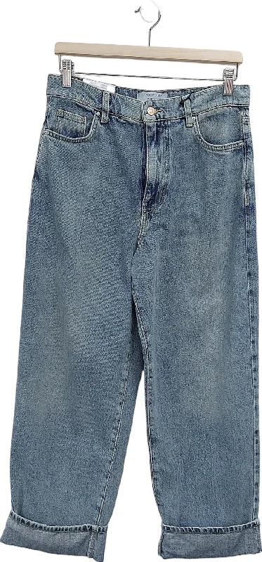 New Look Blue Honey Skater Turn Up Jean UK 10 Trendy Pleated Waist Jeans