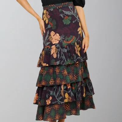 Oliphant Ruffle Maxi Skirt-Turin Wine denim skirt casual