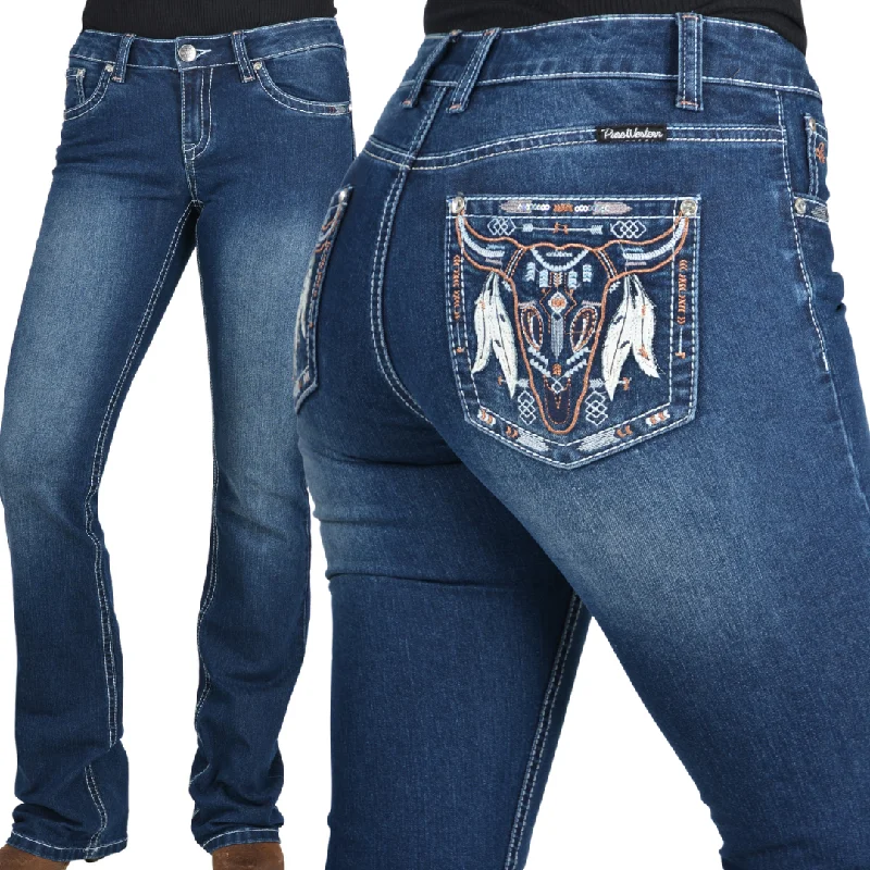 Pure Western Womens Bettina Mid-Rise, Relaxed Rider Jean-36" Leg only Trendy Bootcut High-Waisted Jeans