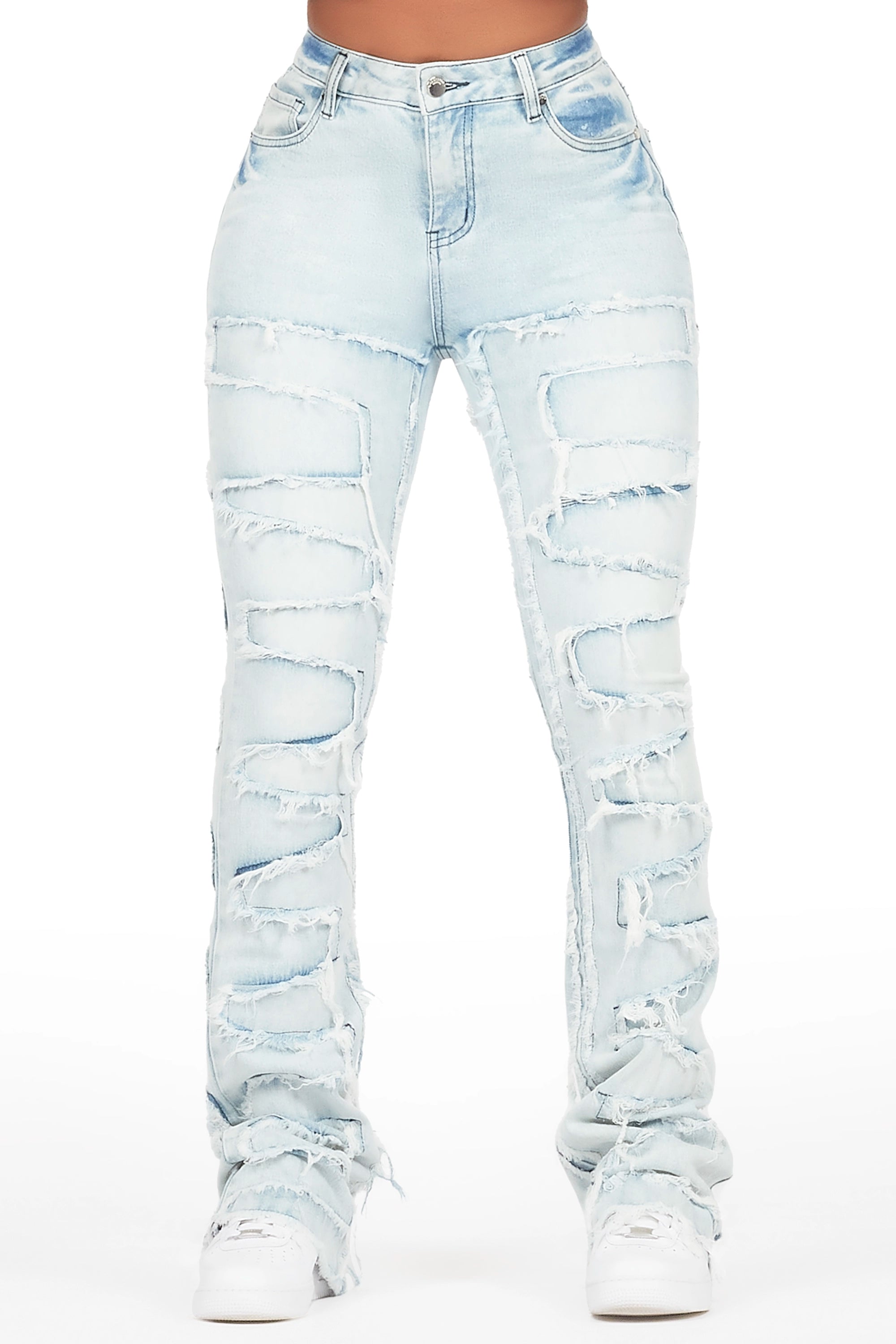 Zariyah Light Wash Stacked Flare Jean Comfortable Faded High-Rise Jeans