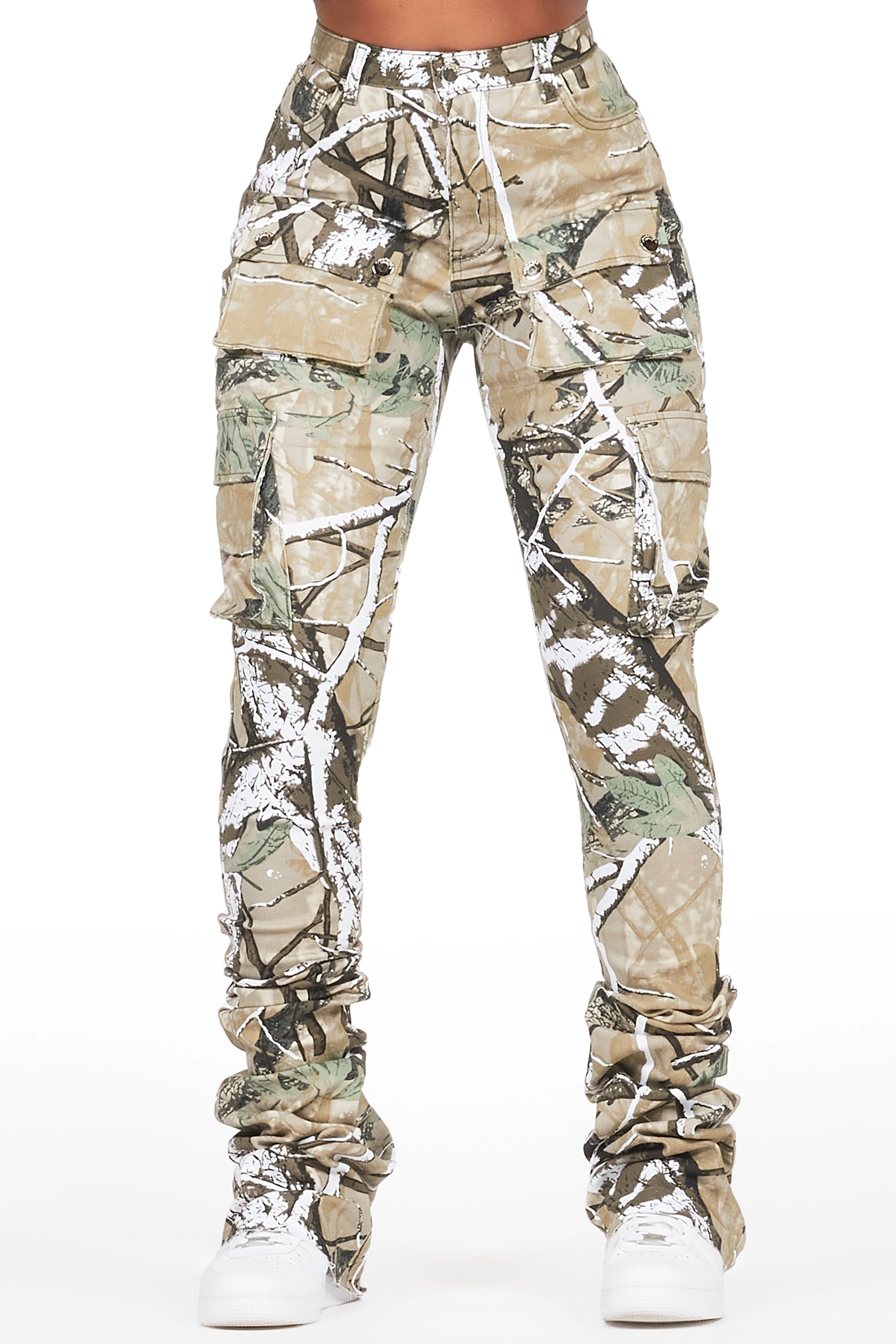 Noor Tree Camo Cargo Super Stacked Jean Comfortable Dark Wash Jeans