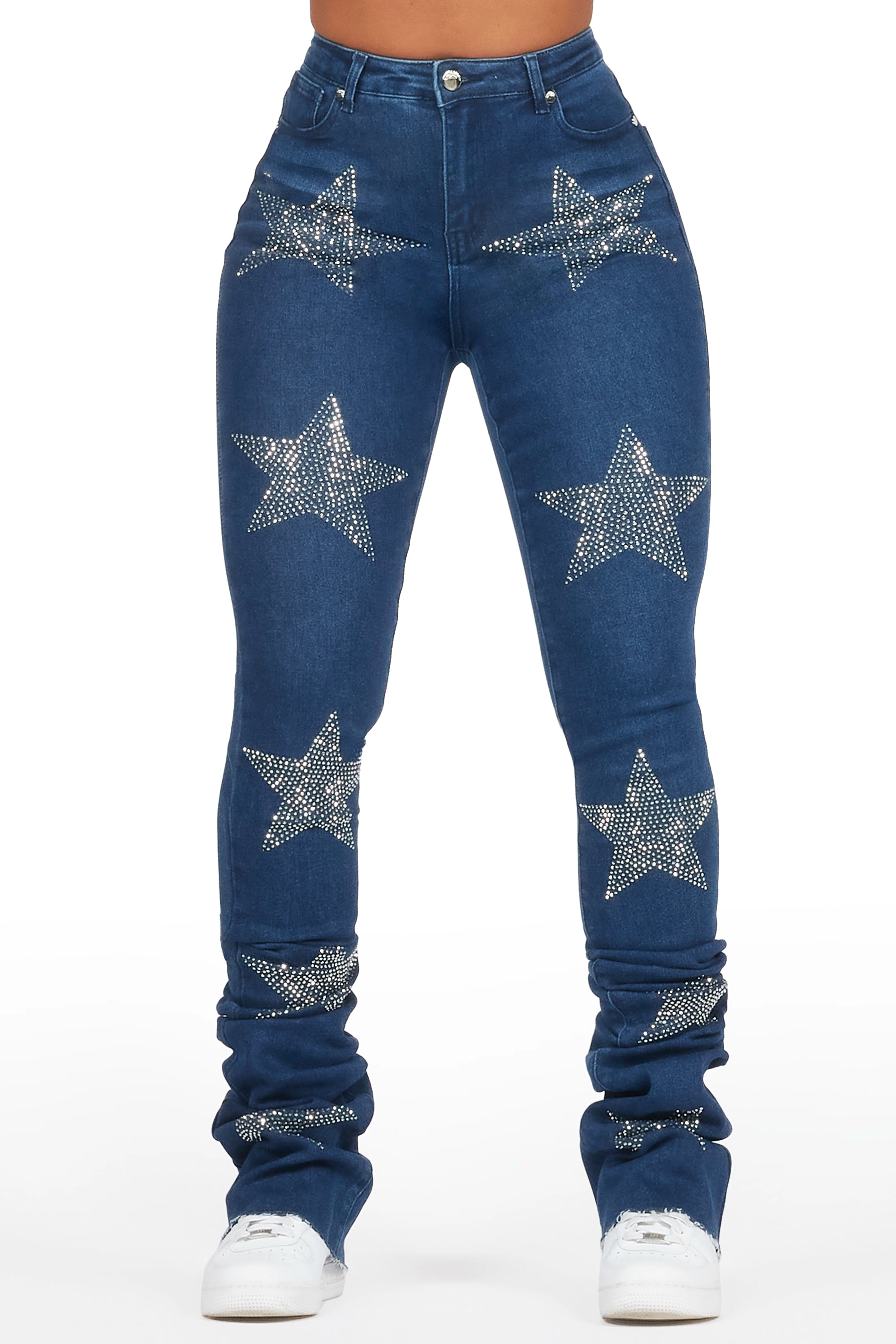 Stargirl Dark Wash Super Stacked Jean Fashionable Straight Cut Jeans