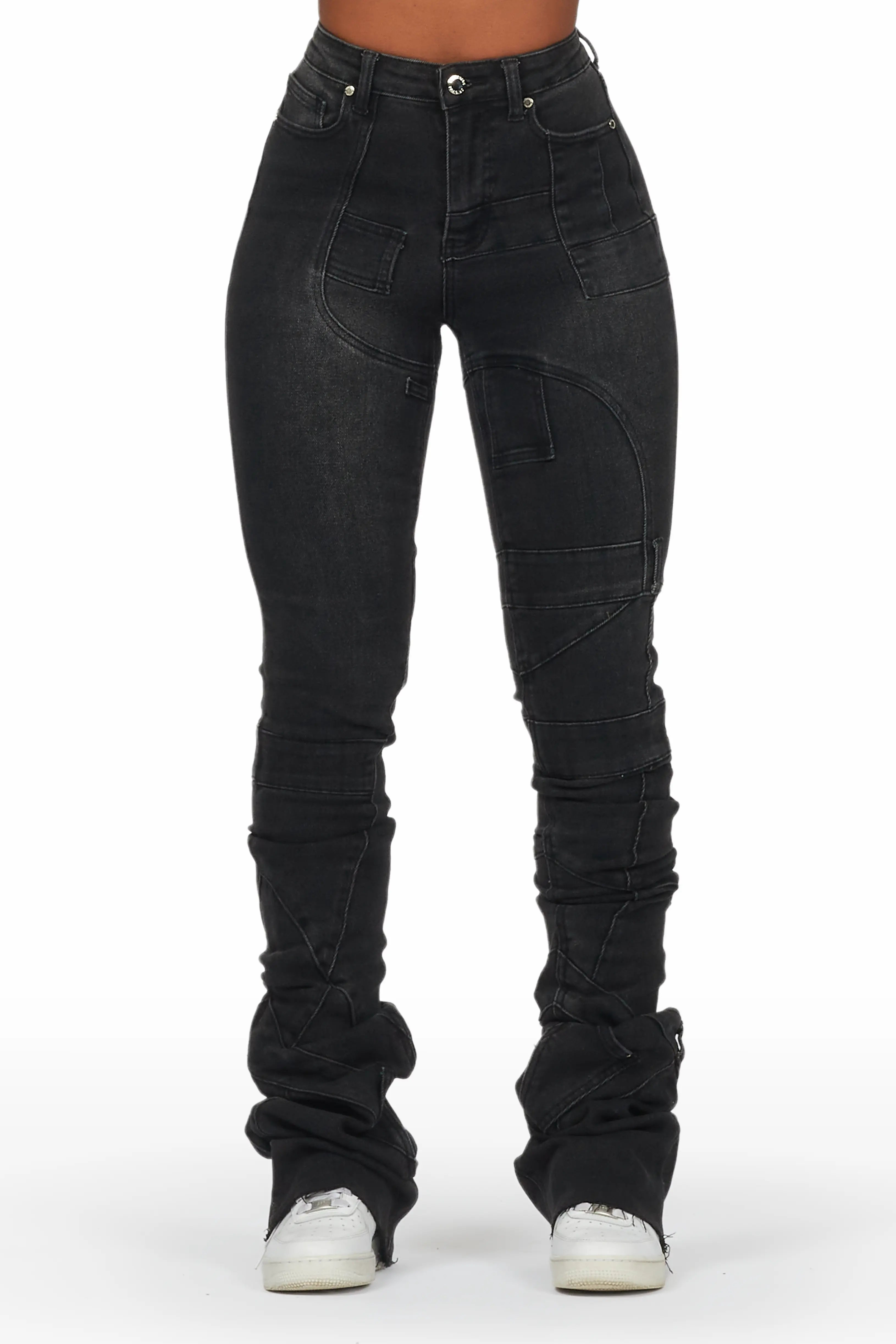 Wynter Black Super Stacked Jean Cozy Wide-Legged Jeans