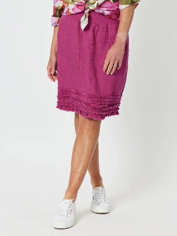 Ruffle Hem Linen Skirt - Magenta belted skirt waist