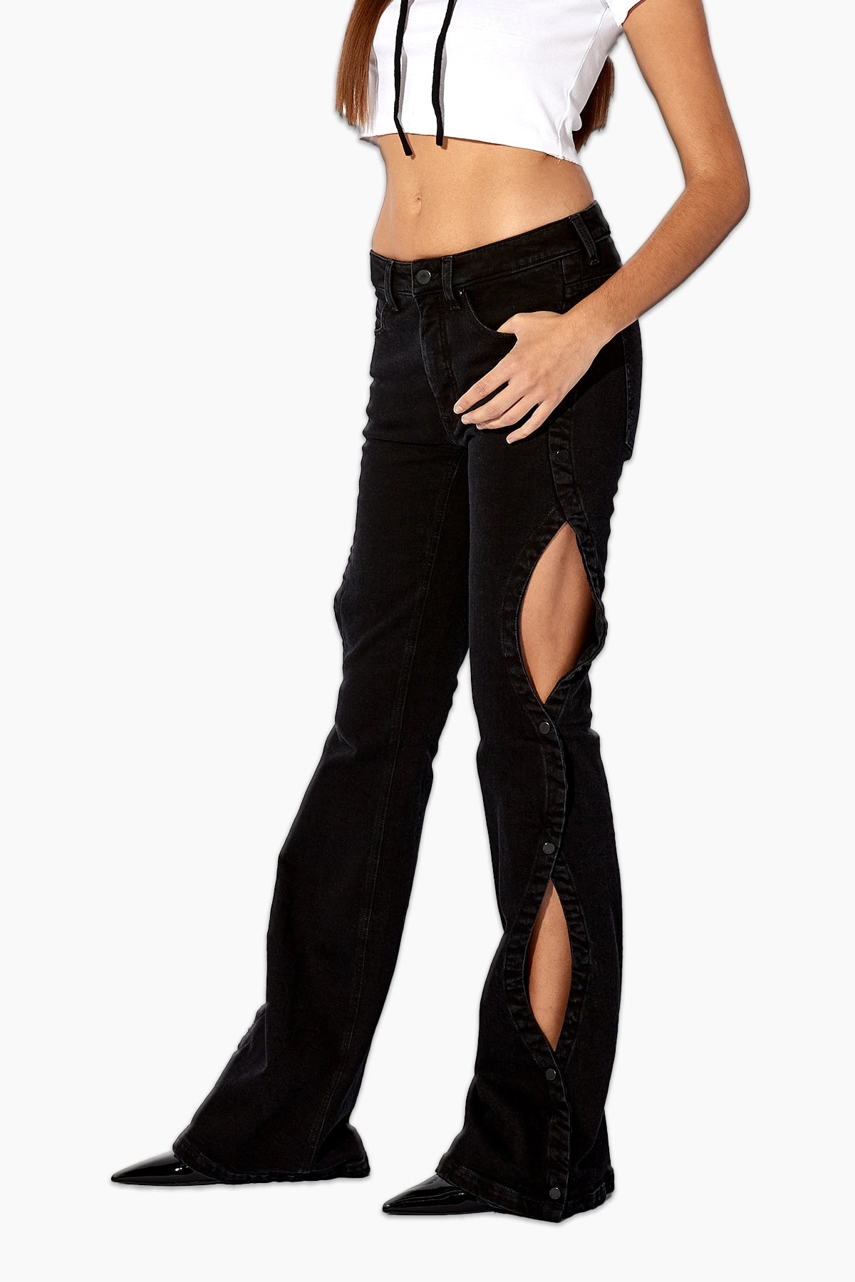 SIDE CUTOUT WIDE LEG JEAN | BLACK Casual Wide-Legged Denim Jeans