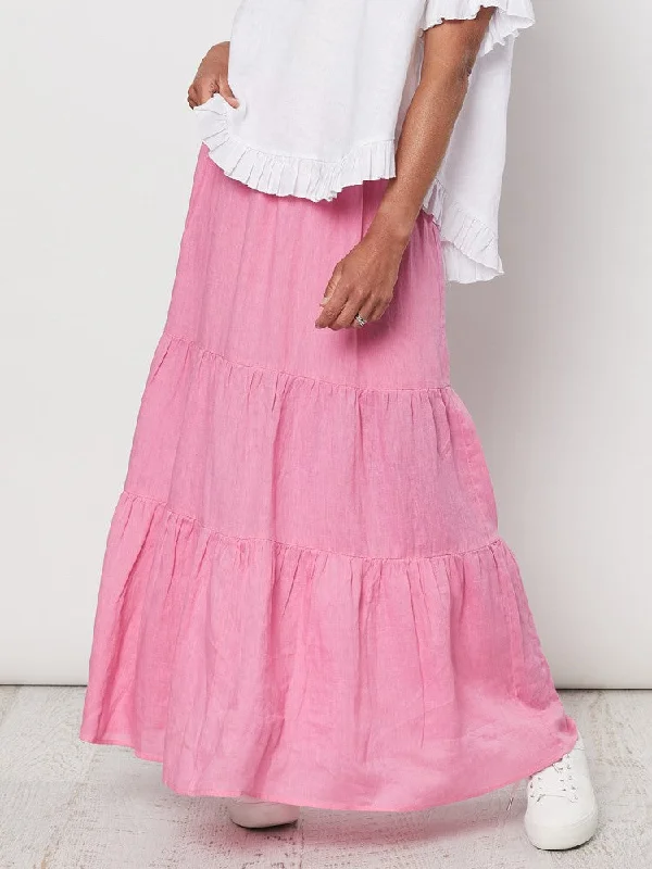 Skirt Tiered Linen Maxi - Pink lace skirt delicate