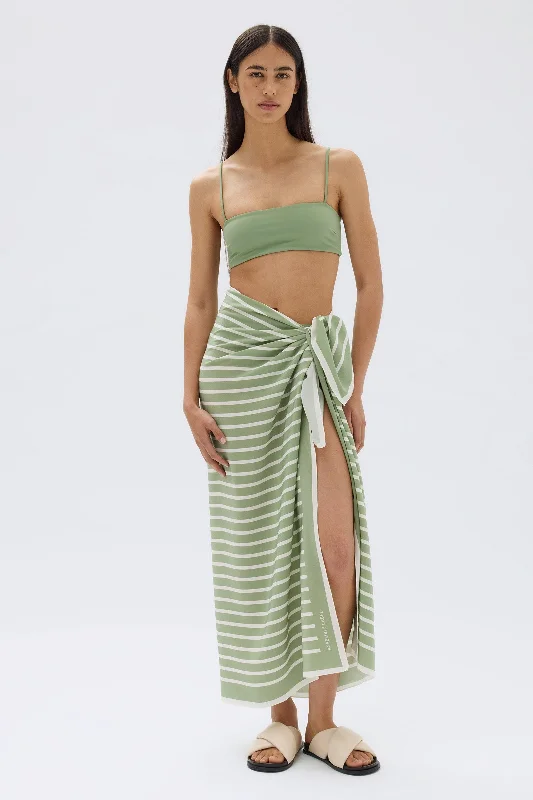 Striped Silk Sarong button skirt front