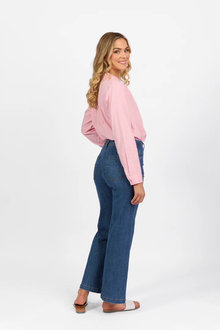 Vassalli - Wide Leg Full Length Jean - True Blue Casual Distressed Denim Jeans