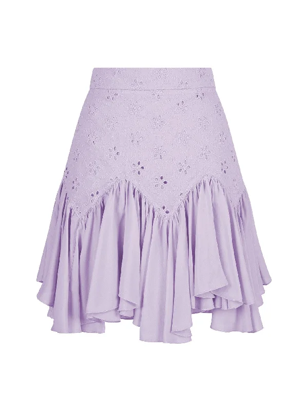 Flounce Detailed Embroidered Skirt Lilac lace skirt feminine