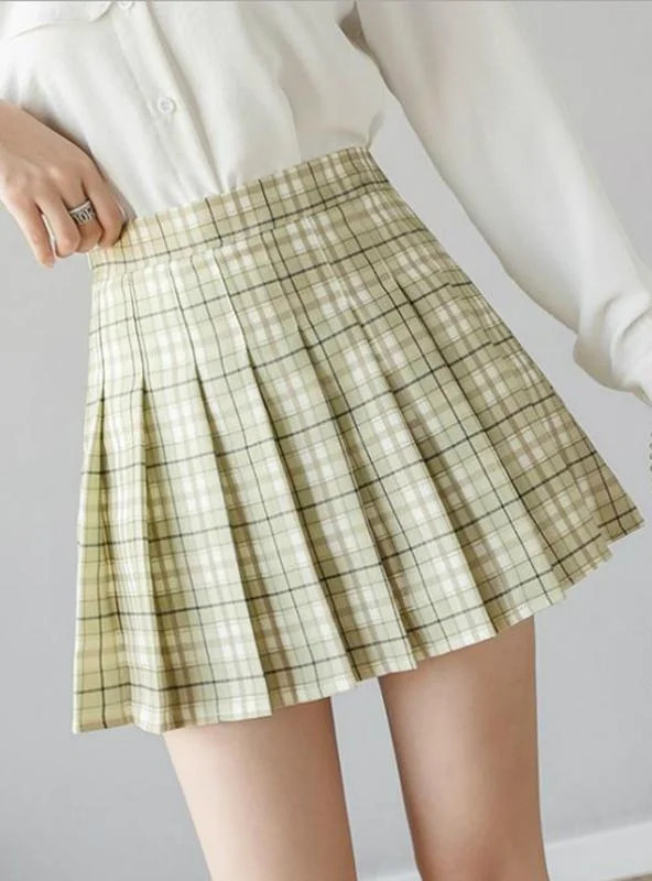 WOMEN SKIRT PREPPY STYLE HIGH WAIST CHIC linen skirt natural