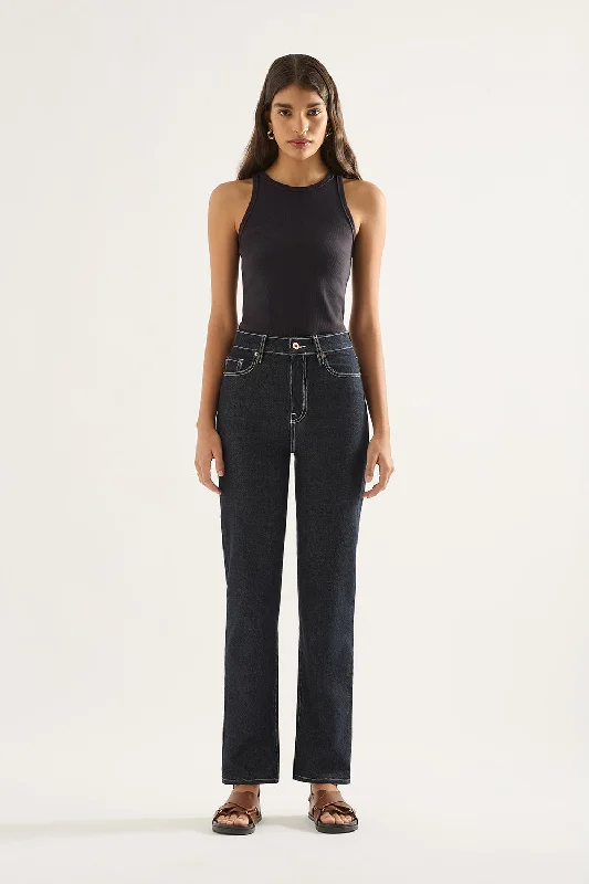 Zoe High Straight Jean Full Length - Rinse Comfortable Drawstring Waist Jeans