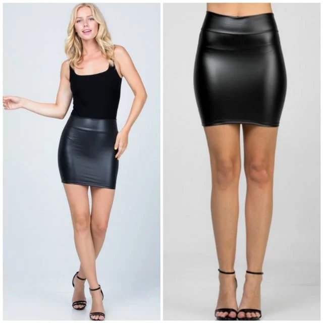 Black Faux Vegan Leather High Waist Mini Skirt Sexy Womens cashmere skirt rich