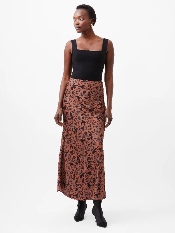 French Connection Jeannie Ennise Satin Skirt-Russet Brown Multi-73XAV denim skirt stylish