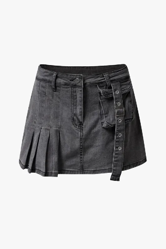 Grey Denim Skort denim skirt fashionable