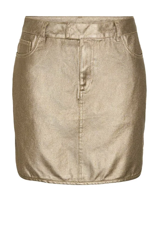 Pieces Nabia Metallic Mini Skirt, Gold chiffon skirt flowing