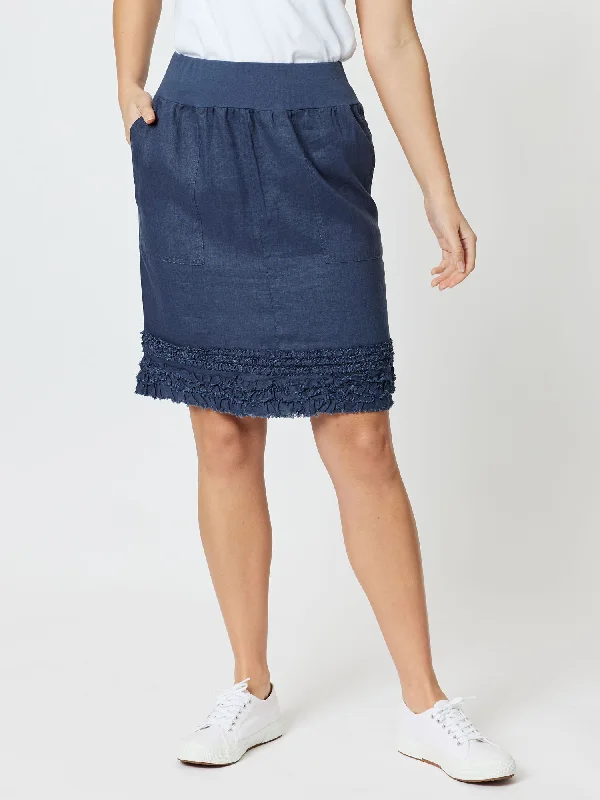 Ruffle Hem Linen Skirt - Marine velvet skirt luxury