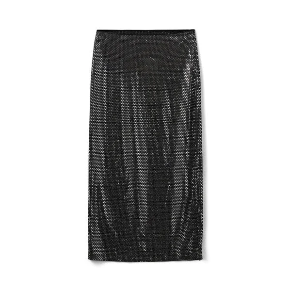 Sofie Schnoor Midi Skirt-Black w Silver-S244251 silk skirt lustrous