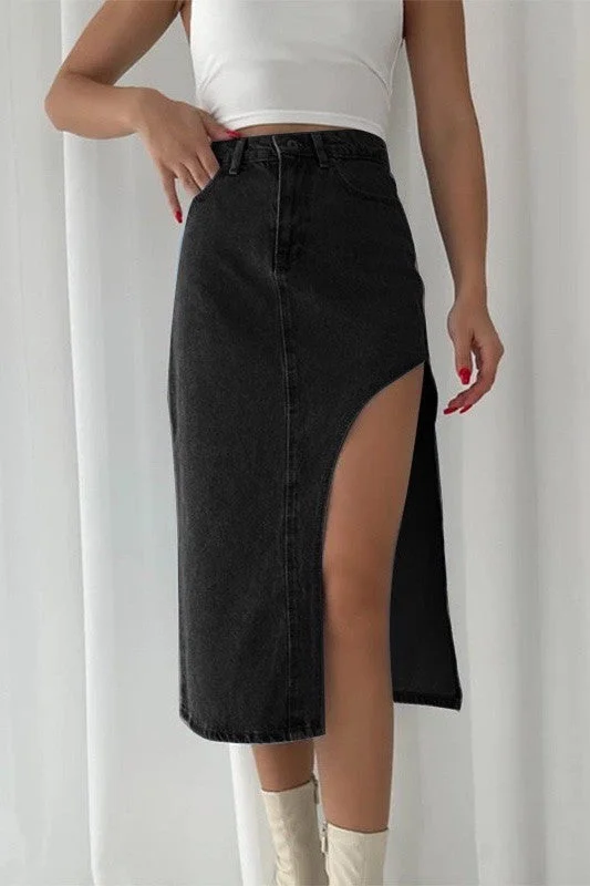 Thigh slit denim skirt cashmere skirt fine