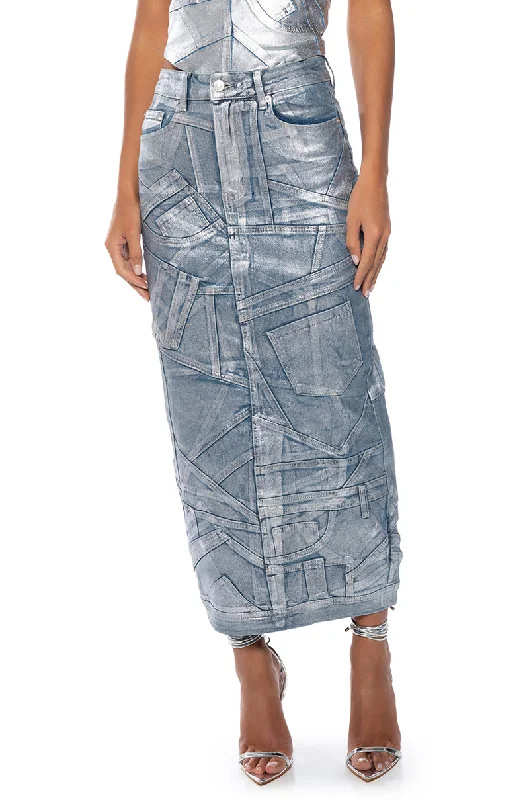 GIGI METALLIC PATCHWORK DENIM SKIRT linen skirt natural