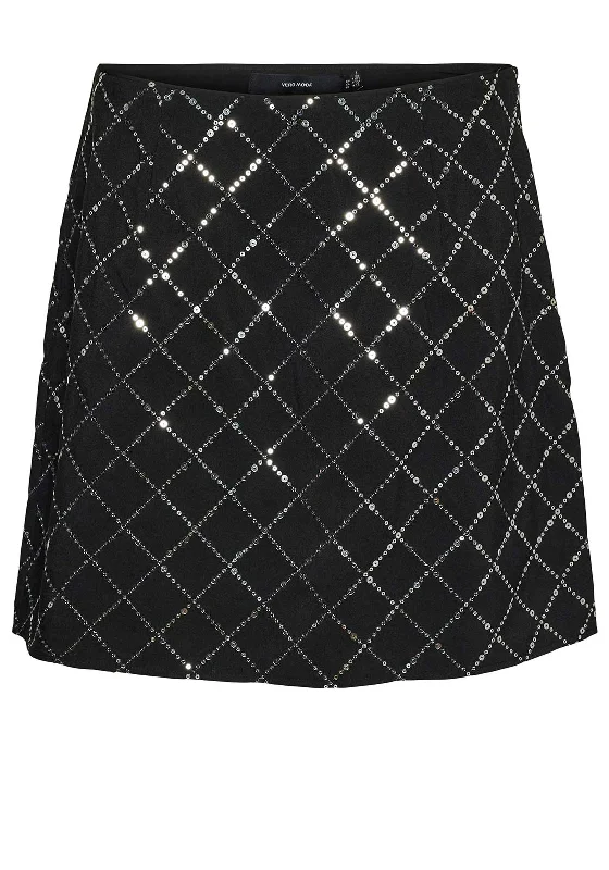 Vero Moda Evelin Sequin Mini Skirt, Black cashmere skirt soft