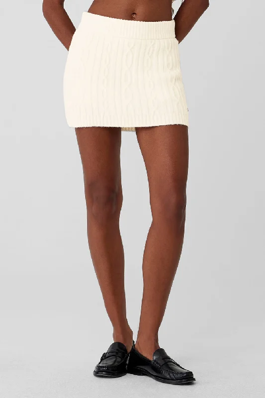 Cable Knit Winter Bliss Mini Skirt - Ivory lace skirt intricate