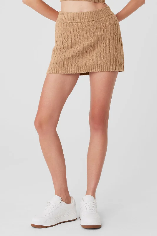 Cable Knit Winter Bliss Mini Skirt - Toasted Almond linen skirt light