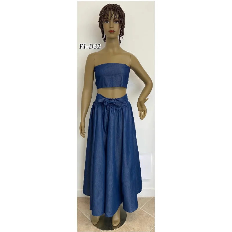 Women's Long Maxi Length Denim Skirt -- FI-D32 silk skirt lustrous