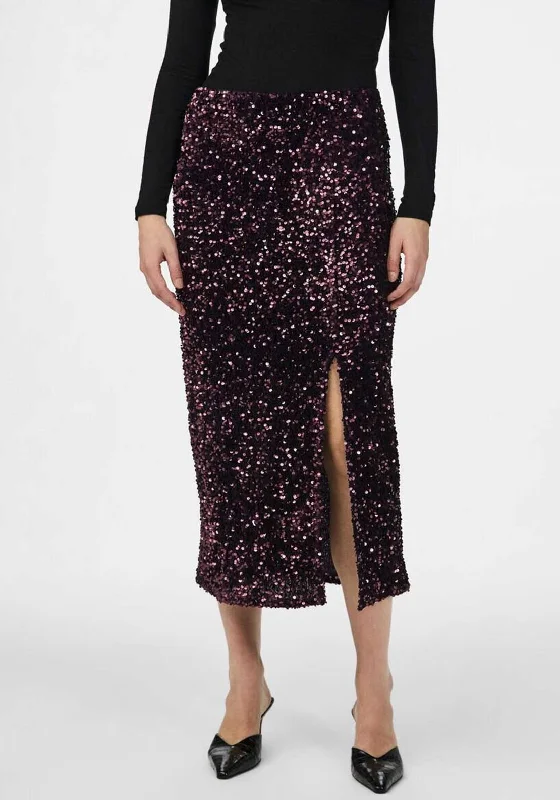 Y.A.S Ativo Sequin Midi Skirt, Purple wool skirt breathable