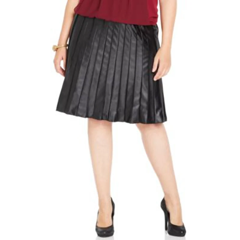 Alfani Black Faux-Leather Pleat Pull-on A-line Skirt Plus Size cashmere skirt fine