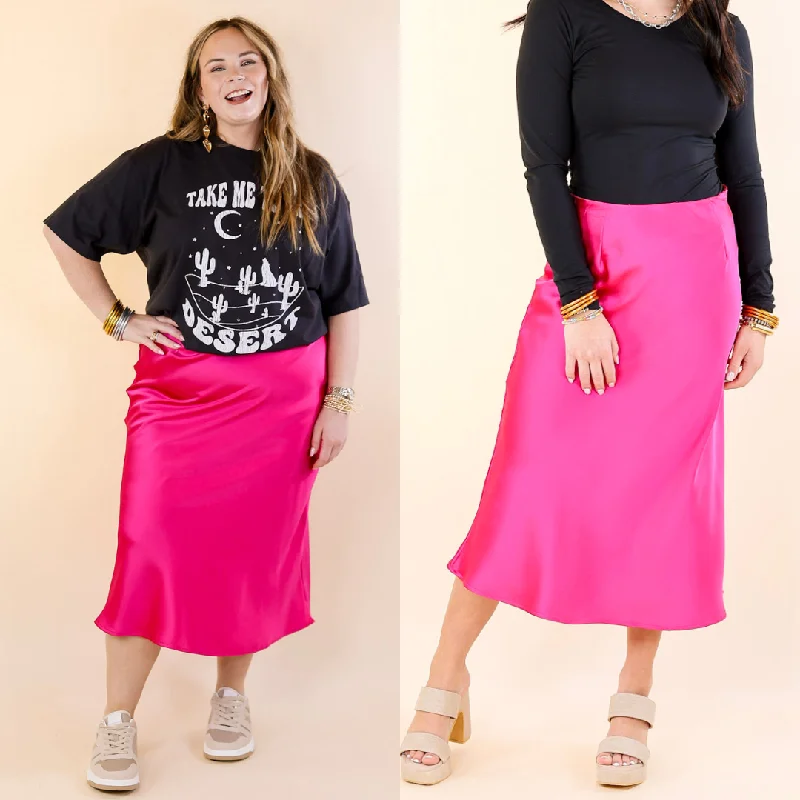 Bubbly And Blissful Satin Midi Skirt in Fuchsia Pink lace skirt elegant