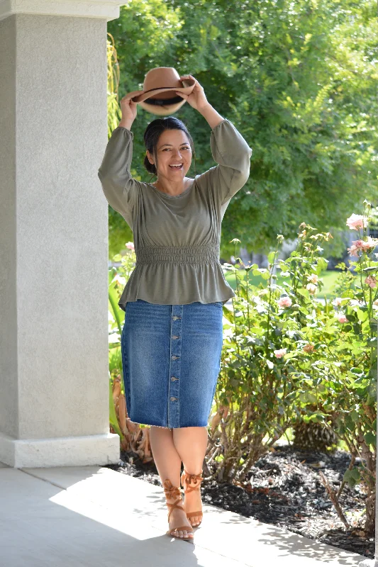 Deanna Structured Buttoned Denim Skirt corduroy skirt comfortable