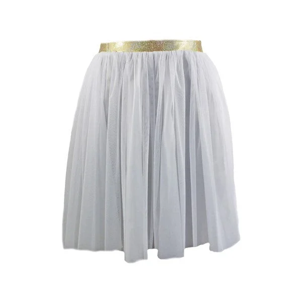 White Fairy Pongee Skirt with Gold Glitter Band linen skirt light