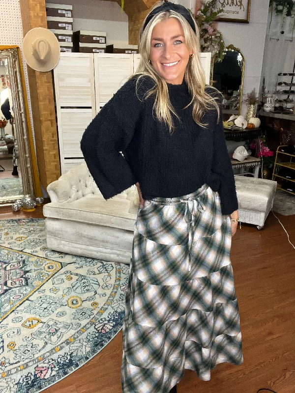 Green Plaid Flannel Tiered Skirt low waist skirt